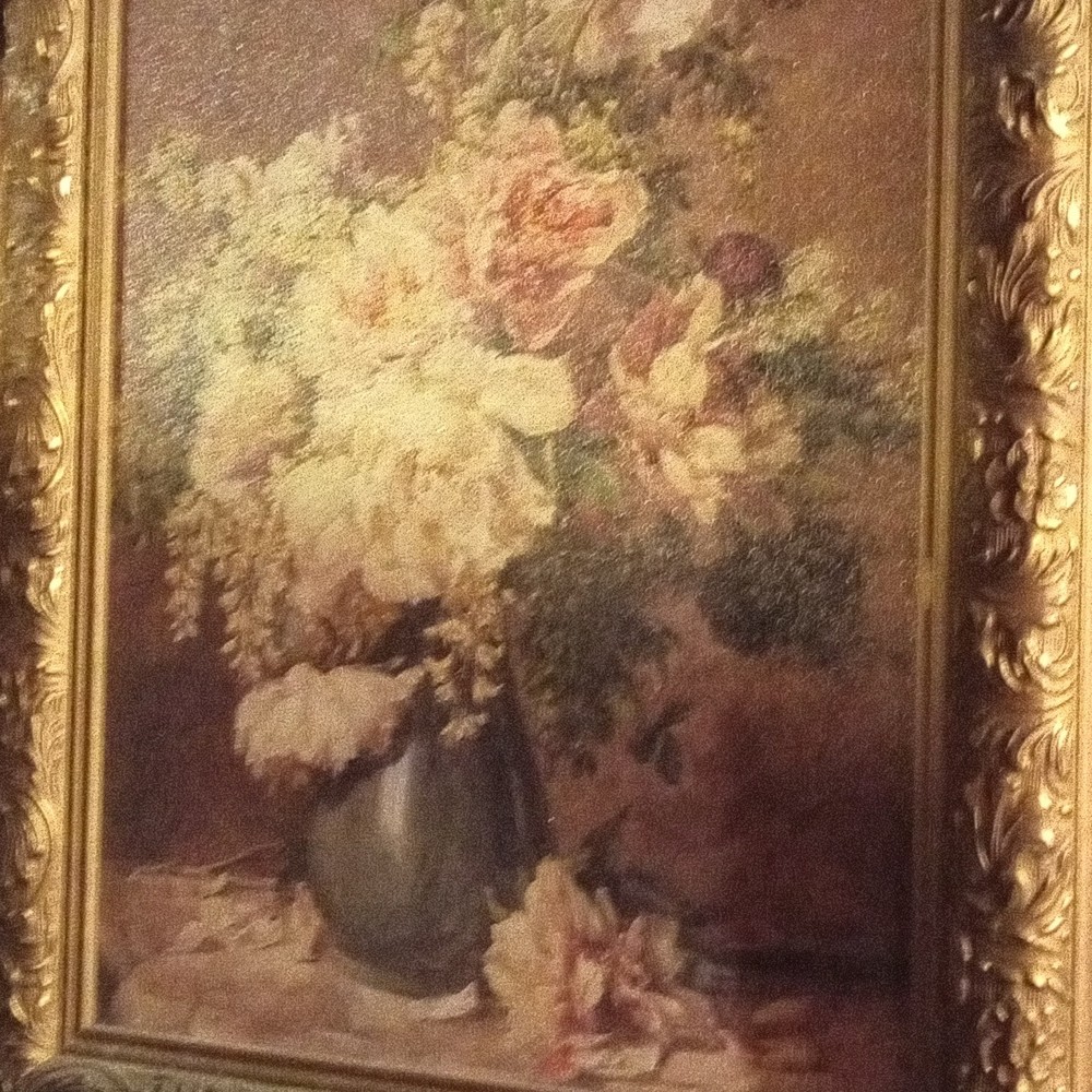 Floral Still Life Oil Painting on Canvas in Ornate Gold Frame