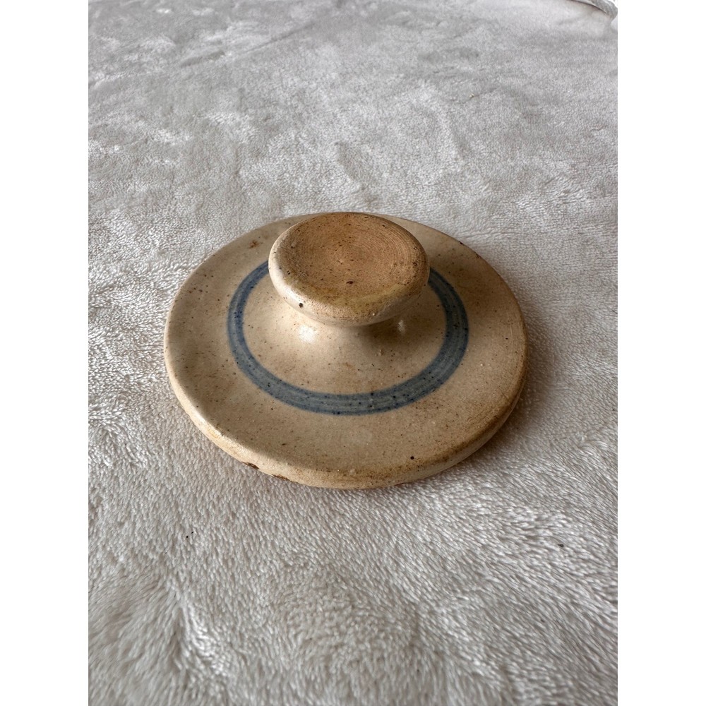 Vintage Salt Glazed Stoneware Crock Lid Blue Cobalt Ring Replacement Pottery