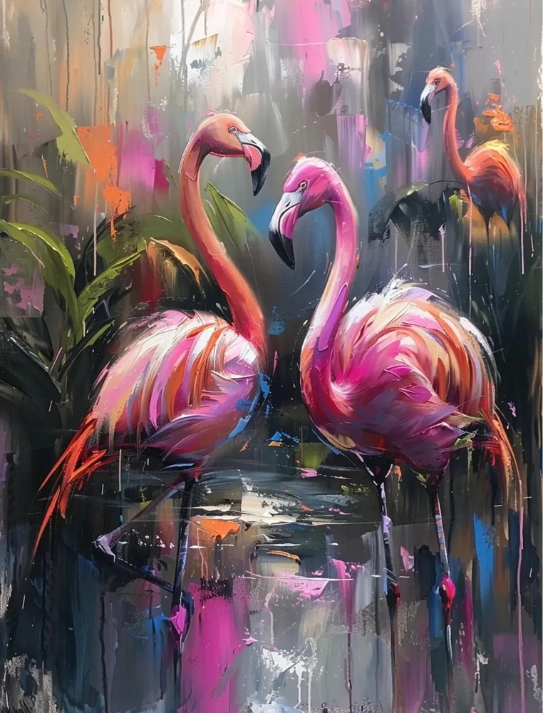 Elegant Art Pink Flamingo Oil Painting Unframed Canvas Print Australian Wall Art