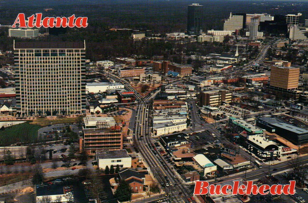 Aerial View of Downtown Atlanta, Georgia, Buckhead, Buildings + More -- Postcard