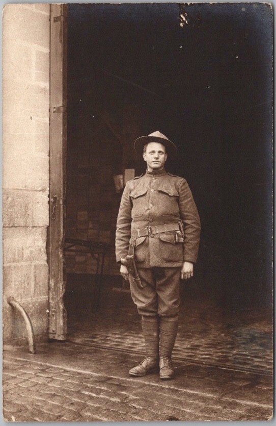 Vintage 1910s WWI Military RPPC Real Photo Postcard U.S. Soldier / European Card