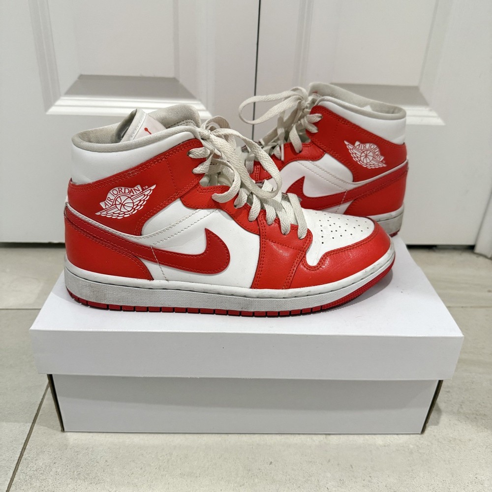 Air Jordan 1 Mid Habanero Red & White Sneakers - Size 9 Women’s