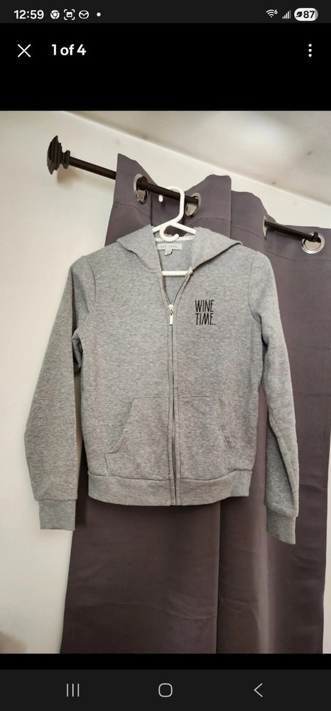 Rae Dunn Gray Full Zip Hoodie Wine Time Graphic Women's Size XS
