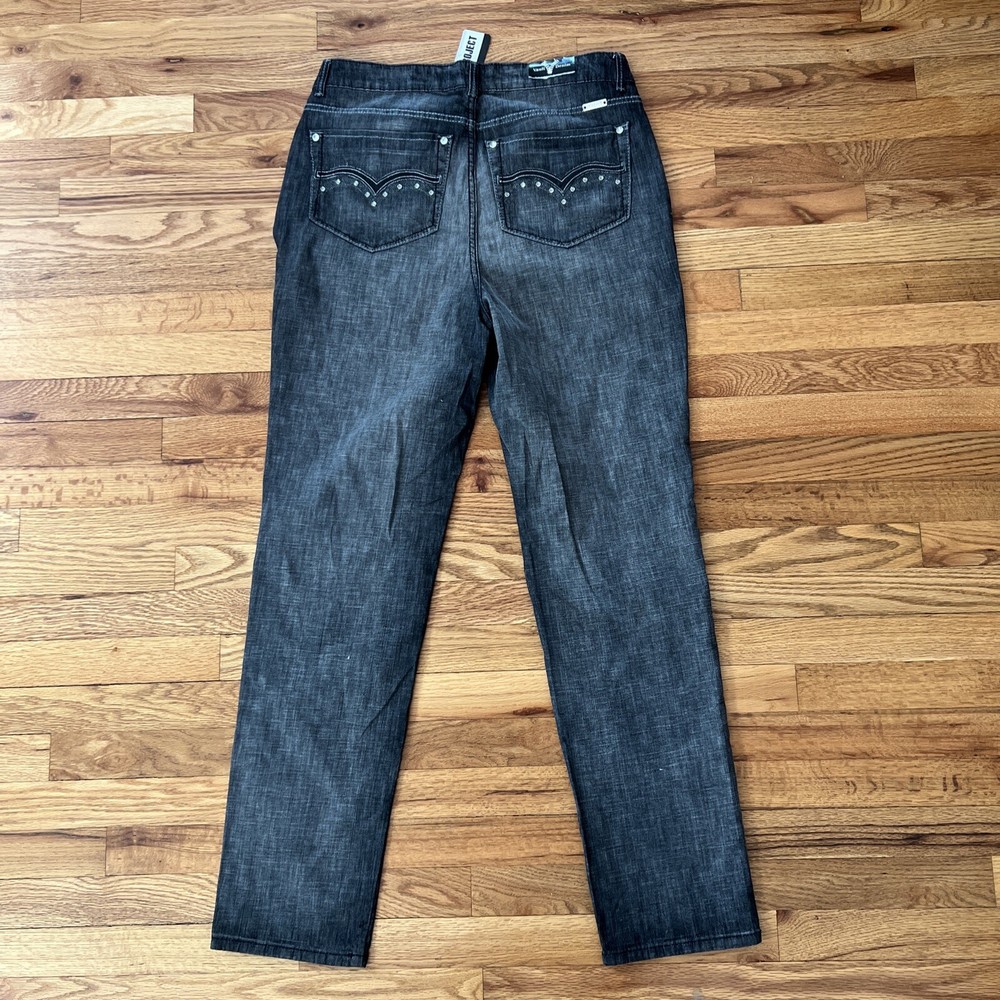 Embellished Bejeweled Pocket Black Gray Jeans Size 18 Vault Denim Project NWT