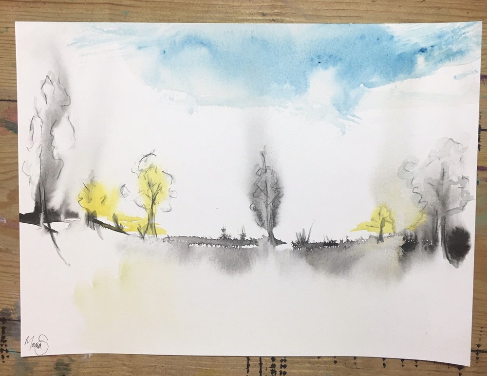 Maria Scalf Nature Forest Pine Landscape Original Watercolor Painting 9x12