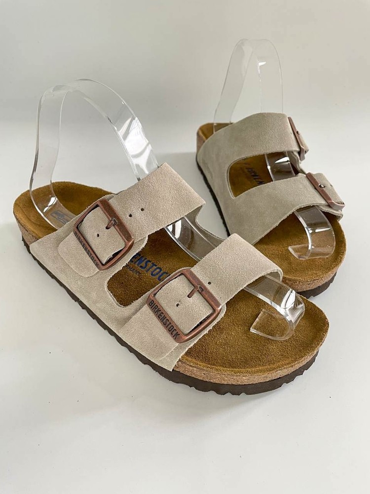 Birkenstock Arizona Taupe Suede Soft Footbed Comfort Sandals Clogs