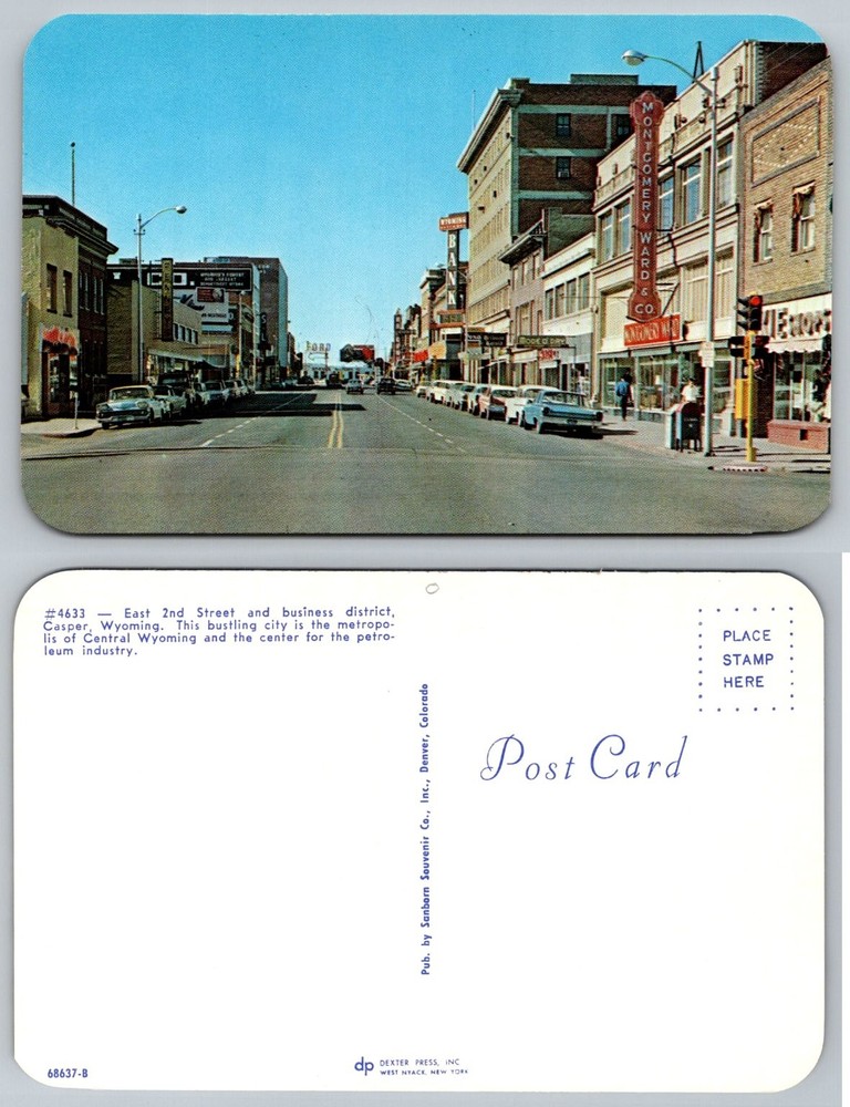 Vintage Casper Wyoming East 2nd Street Business District 1950s Cars Postcard