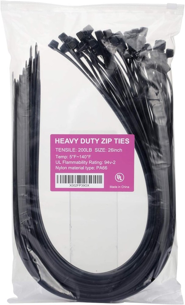 Heavy Duty Large Black Zip Ties 26-Inch Extra Long Cable Wraps