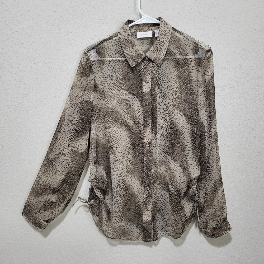 Chicos Blouse Shirt Womens Medium Chicos 1  Sheer Spring Summer Casual Snake