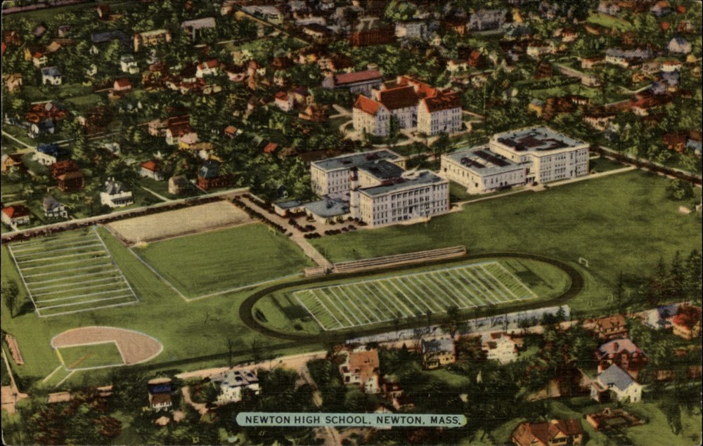 Aerial Newton High School Newton Massachusetts vintage postcard e969