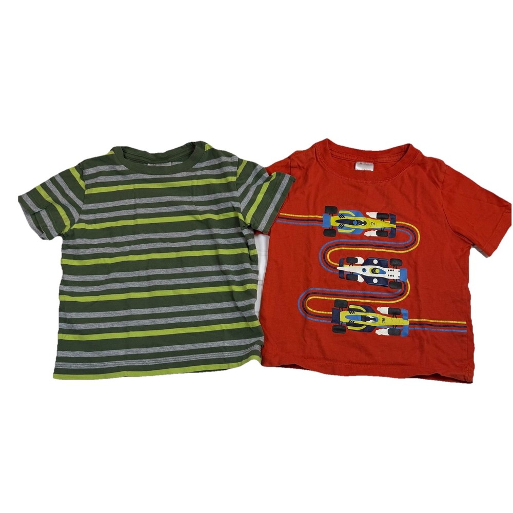 Lot Of Hanna Andersson Short Sleeve T-Shirts Boys 3T Orange Cars Green Stripes