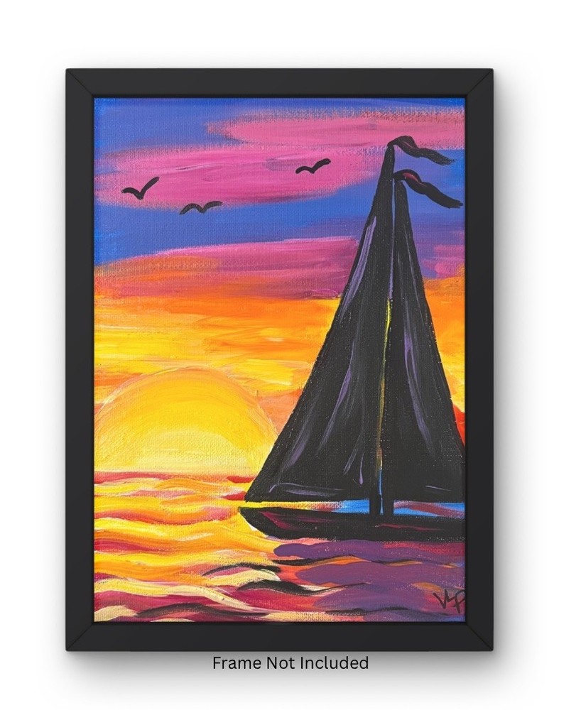 Sunset Sailboat Impressionist Abstract Acrylic 8x10” Canvas Panel VLP Original