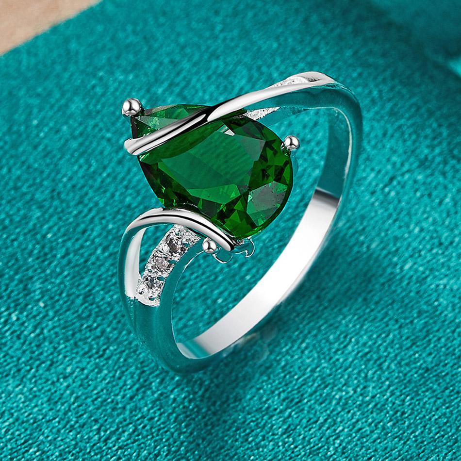 Urmylady 925 Sterling Silver Water Drop Turquoise 7-10# Ring for Women Wedding