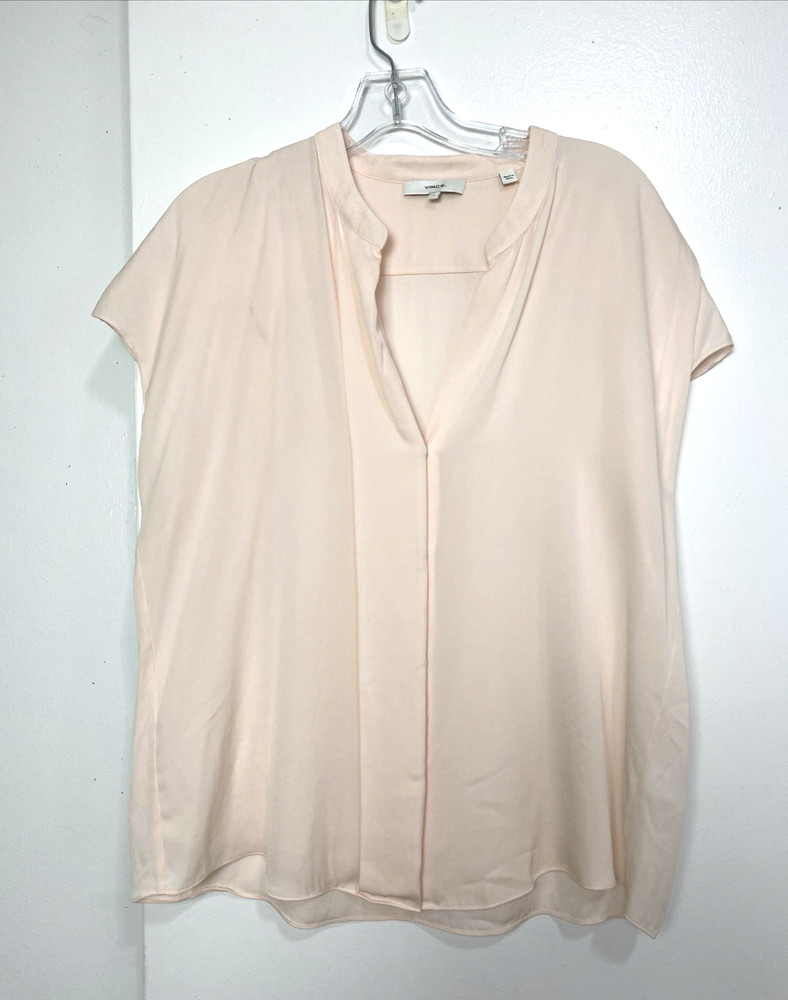 Vince Silk Blouse Top Size L Women's Pink Satin Split Neck Sleeveless Buttons