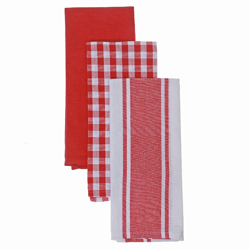3 Pack Kitchen Towel Set Red Plaid
