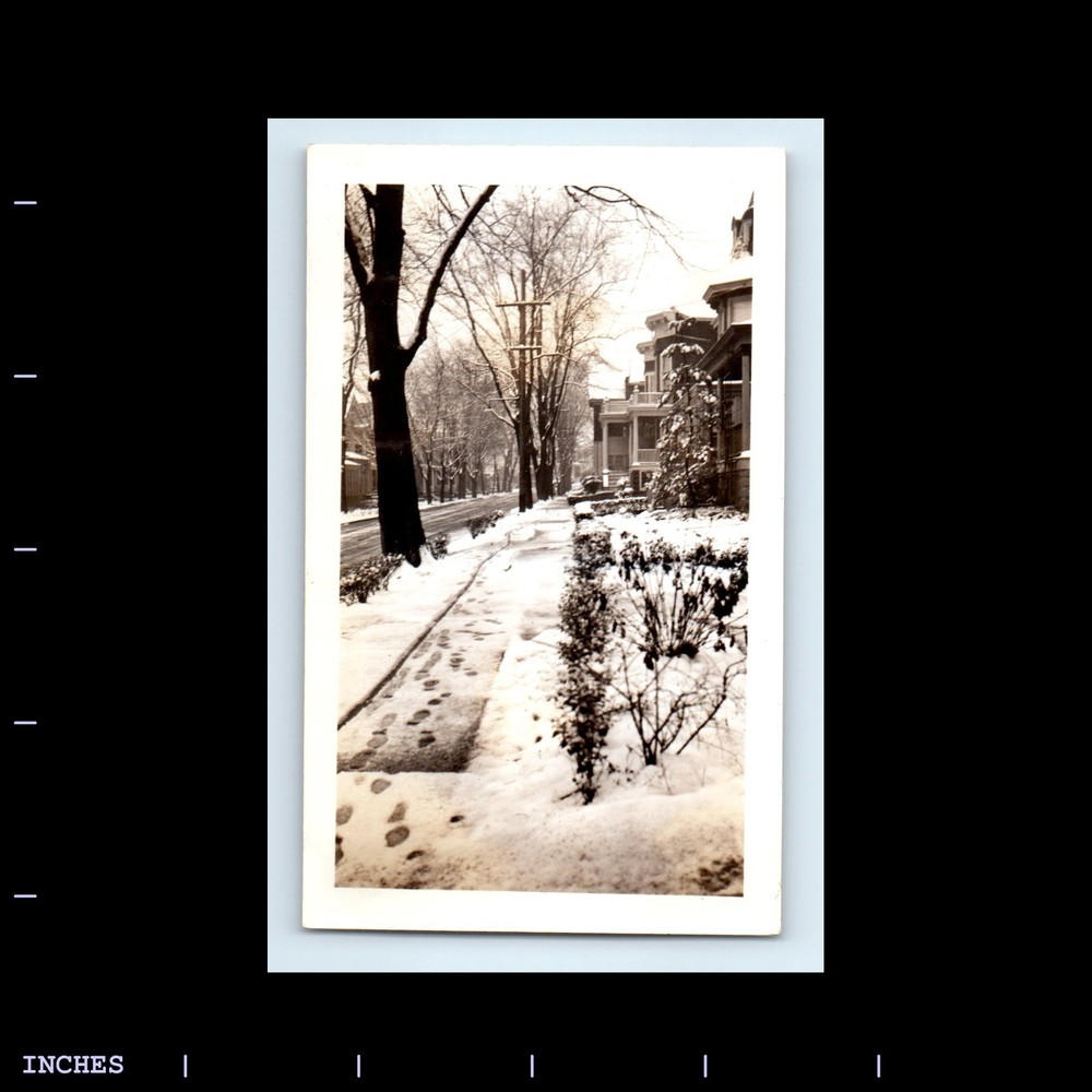 Old Vintage Photo SIDEWALK STREET SCENE SNOW WINTER FOOTPRINTS ABSTRACT