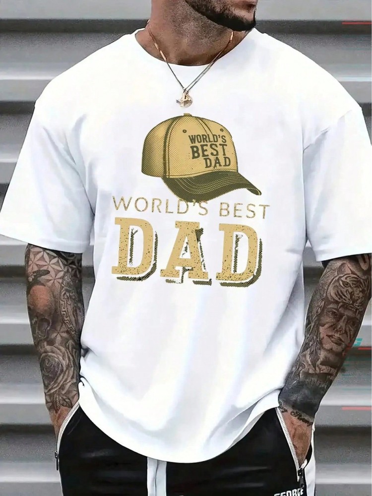 Men's World's Best Dad Men's Tee, Vintage Graphic Short Sleeve Shirt for Father