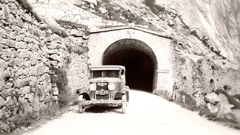 Germany Chevy Car Mountain Tunnel Road Rocks Vintage Photo Picture 1930