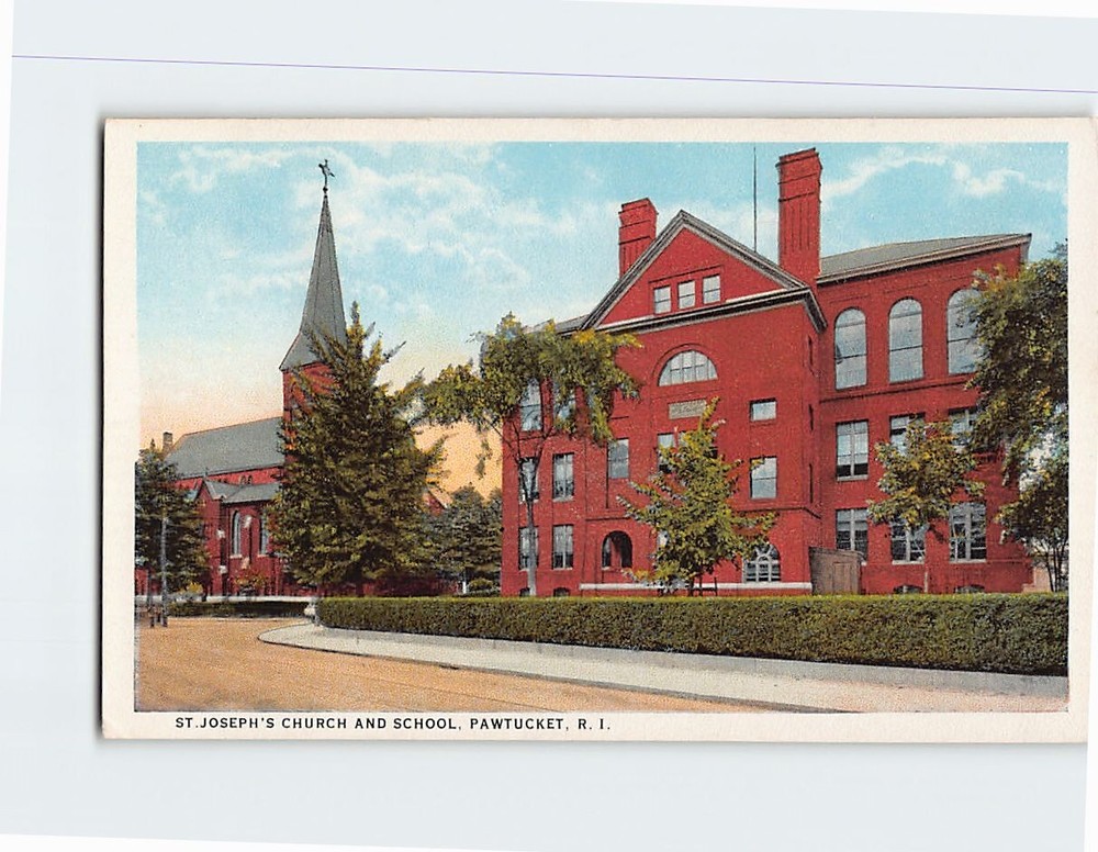 Postcard Saint Joseph's Church and School Pawtucket Rhode Island