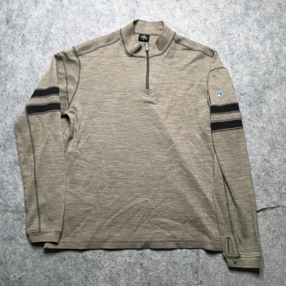 Kuhl Team Merino Wool Sweater Mens XL Beige 1/4 Zip Pullover Performance Layer