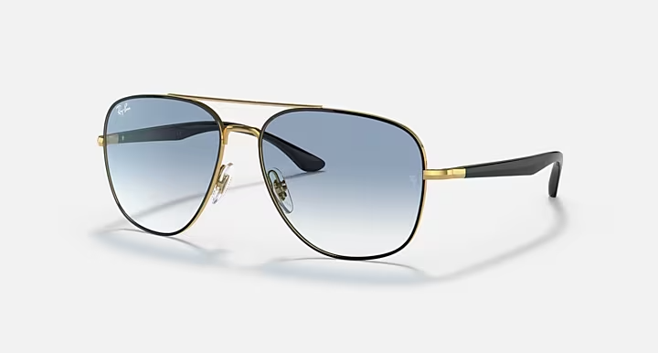 Ray-Ban Sunglasses RB3683 BLACK ON ARISTA with logo, clear gradient blue 56/15