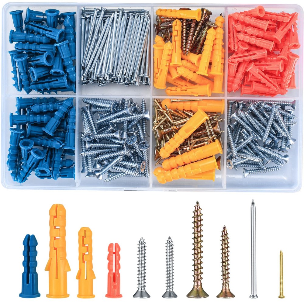 360-Piece Drywall Anchor Kit with Screws & Nails for Chipboard & Hollow Walls