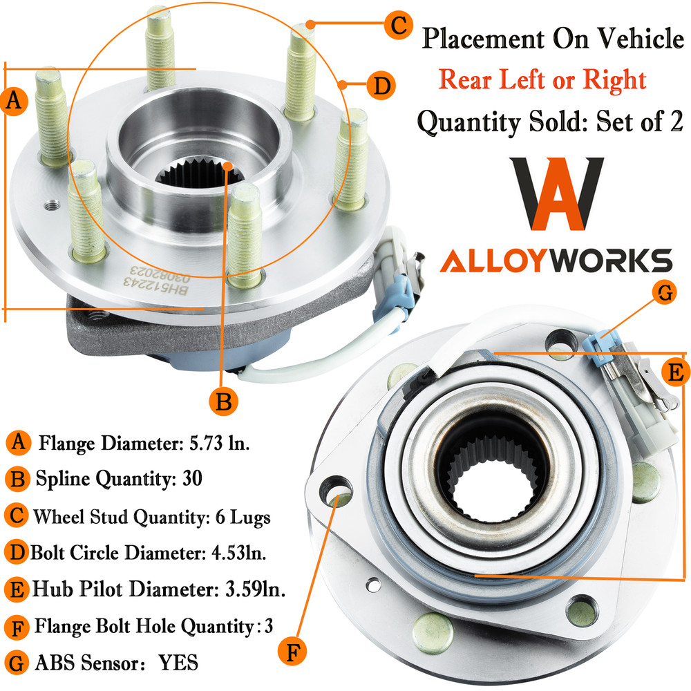 2PCS Rear Wheel Hub Bearing for Cadillac CTS 2004-2009 08 SRX 2005-2011 STS 3.6L
