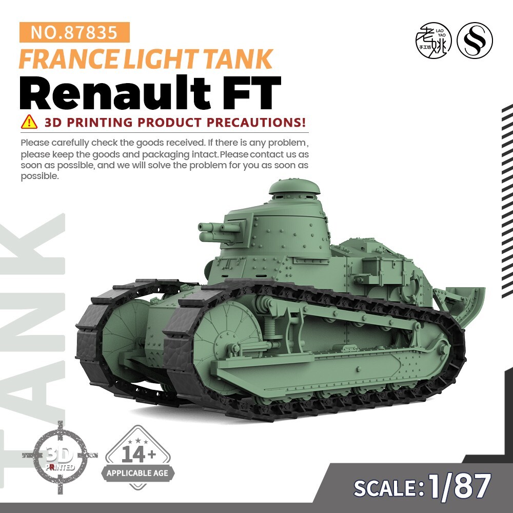 1/87 HO Scale France Renault FT Light Tank Military Model Kit