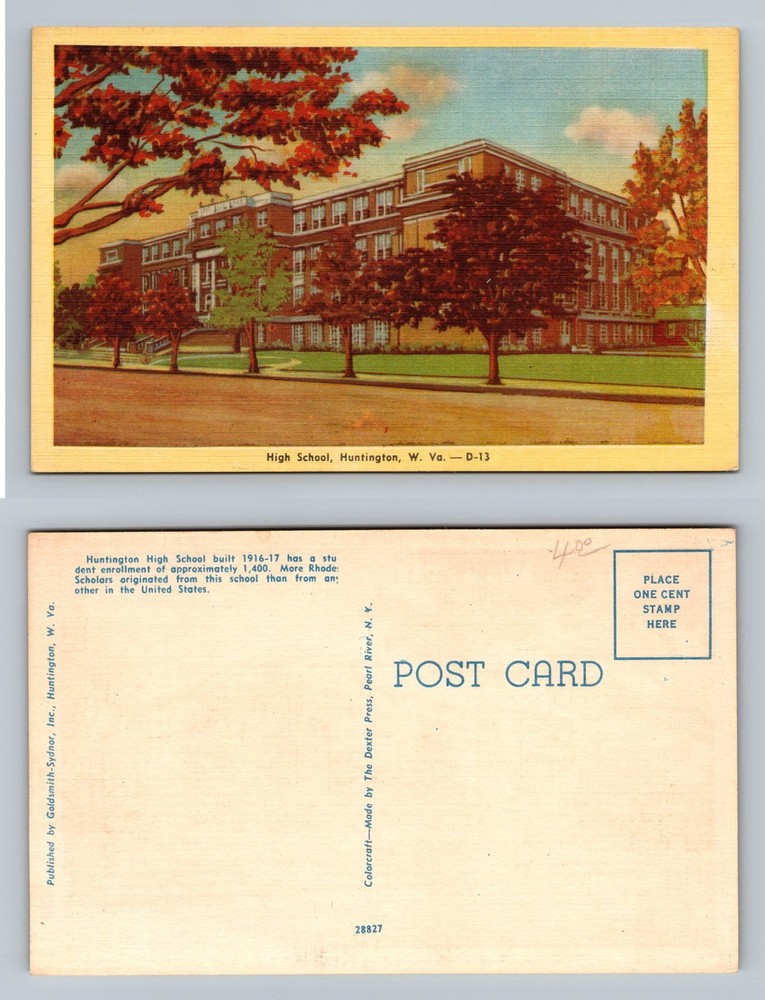 Huntington, WV-West Virginia, High School Autumn View Vintage Postcard
