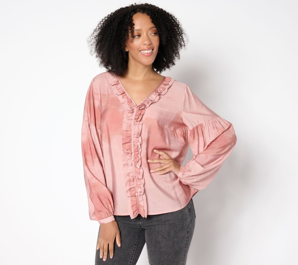 Me by Jennie Garth Women's Top Sz 2XS (XXS) Bodie Printed Blouse Pink A655958