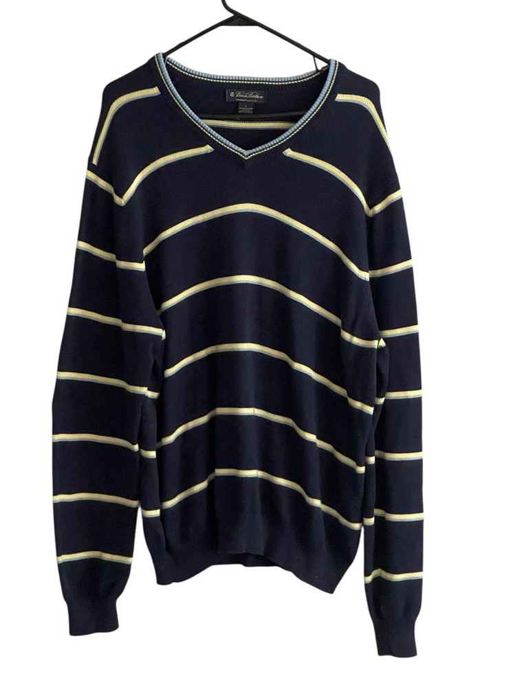Brooks Brothers Sweater Mens Large Navy Blue V-Neck Long Sleeve Supima Cotton