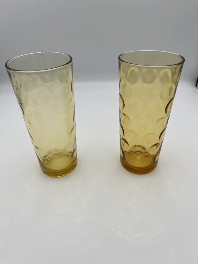2 Hazel Atlas Glass MCM Amber El Dorado 10 ounce Tall Tumblers Glasses 6 1/2