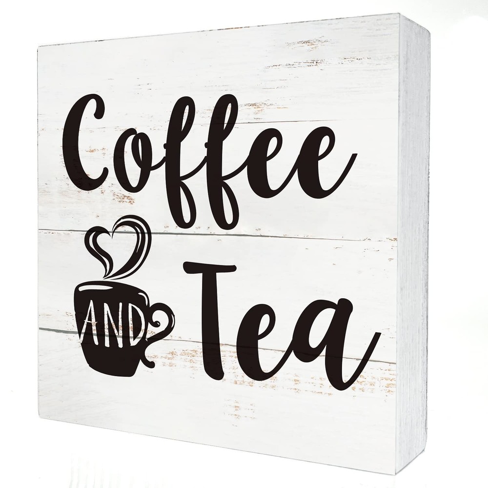 Coffee and Tea Wood Box Sign Kitchen Home Decor, Rustic Funny Coffee Wooden B...