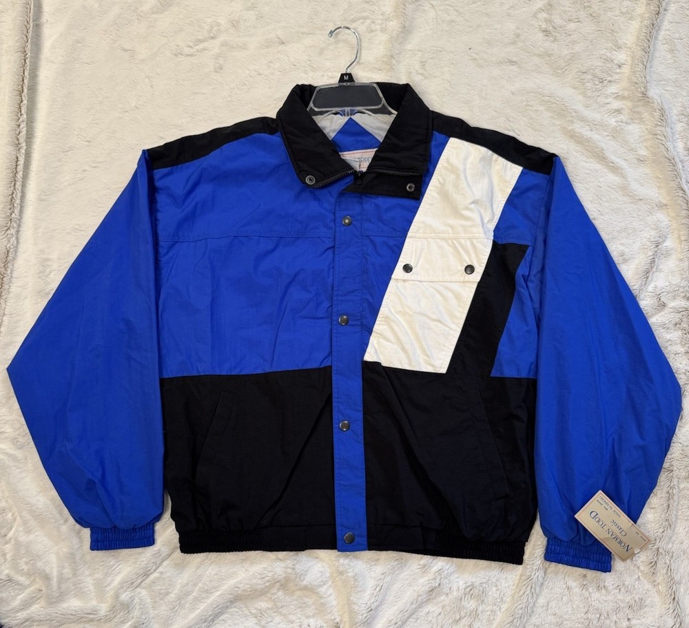 Vintage NWT 80s Norman Todd Classic Nylon Bomber Jacket Mens Medium Blue Retro