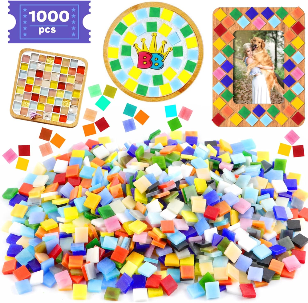 1000 Pcs Mosaic Tiles, Glass Mosaic Tiles for Crafts Bulk, Stained Mosaic Glass