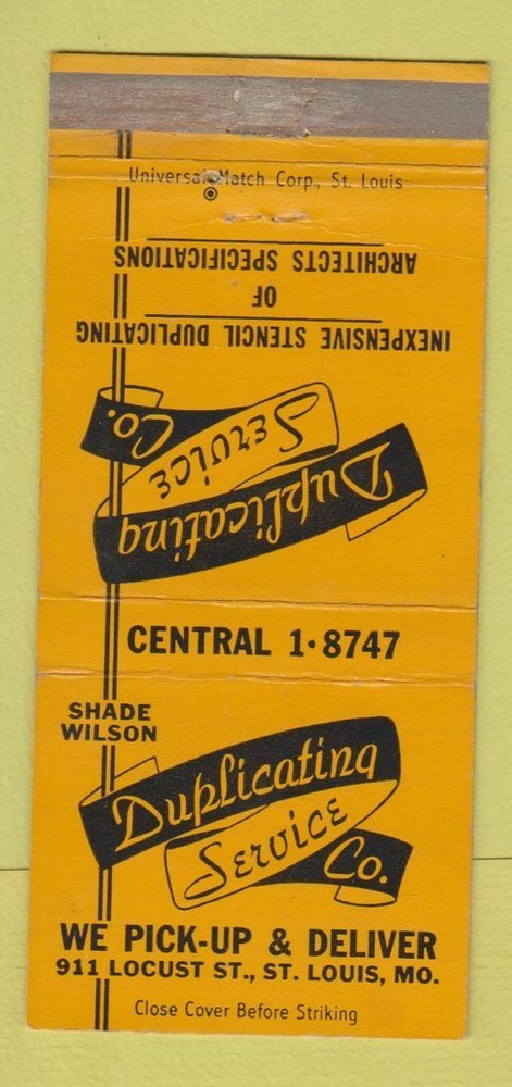Matchbook Cover - Duplicating Service St Louis MO 30 Strike
