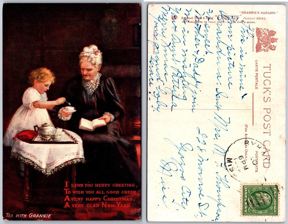 Tea With Grannie Christmas Postcard