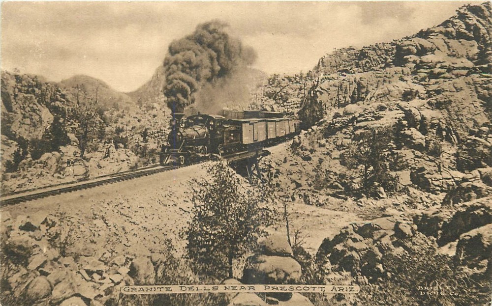 c1910 Prescott Arizona Granite Dells Railroad Brisley Postcard 26-3469
