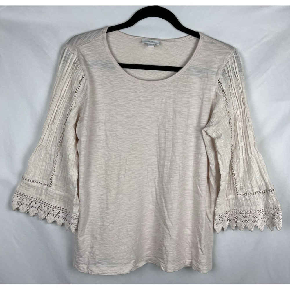 J. Jill Swiss Lace 3/4 Bell Sleeve Top Size S Small Light Blush Boho Blouse