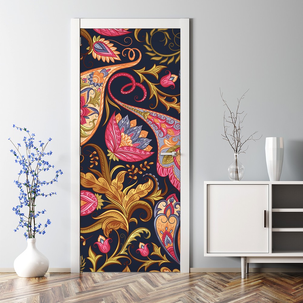 Paisley Bubble Free Door sticker Colourful pink and orange Decal wall covering