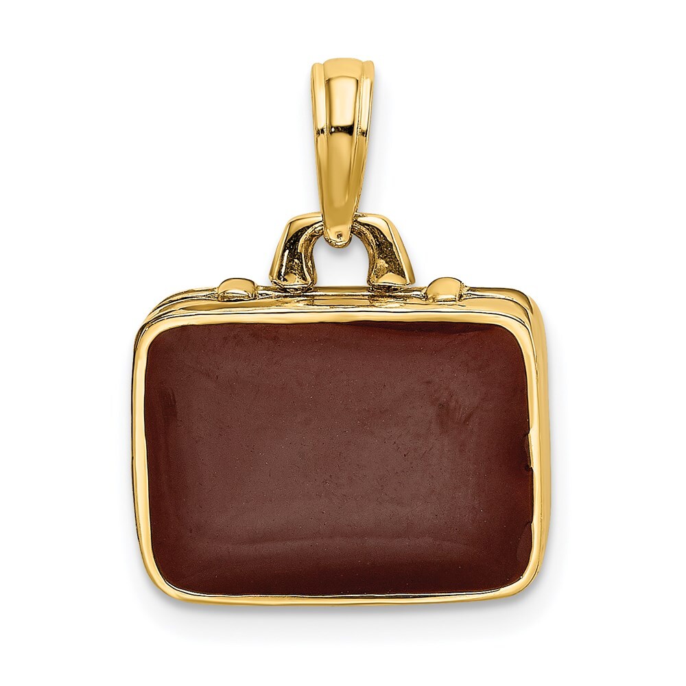 14k Yellow Gold with Brown Enamel 3-D Opens Briefcase Charm Pendant 3.6gm
