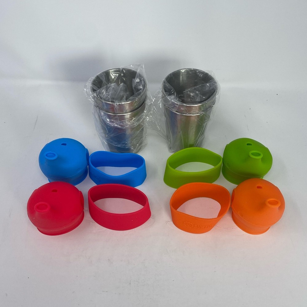 SUNZIO Stainless Steel Sippy Cups 10oz 4-Pack, Assorted Colors