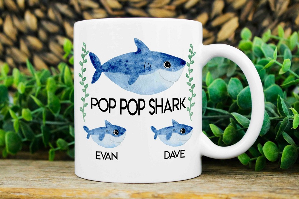 Pop Pop Gift Pop Pop Shark Mug Custom Pop Pop Mugs Mug With Kids Names Pop Pop