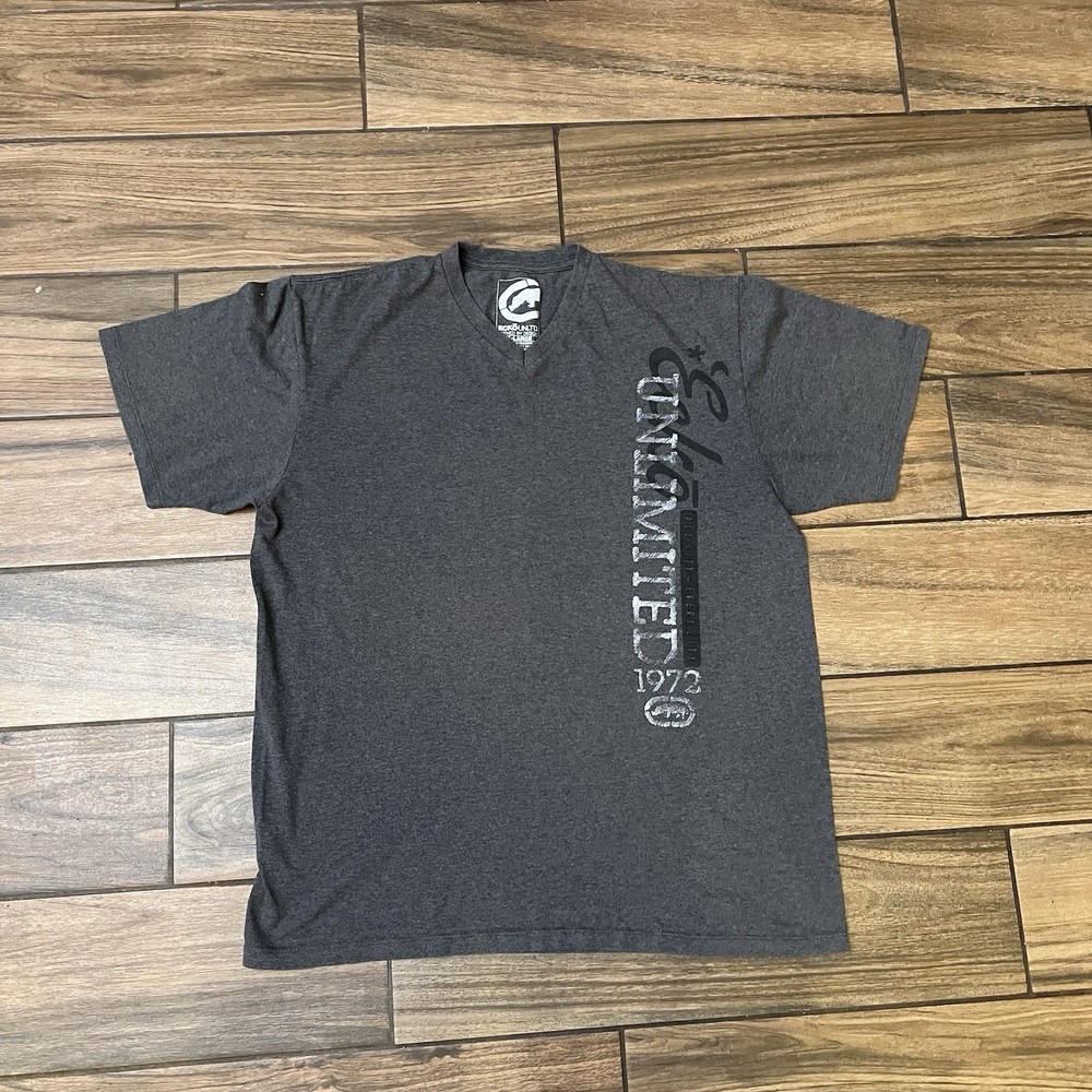 Ecko Unltd Mens Dark Gray V-Neck Graphic T-Shirt Size XL