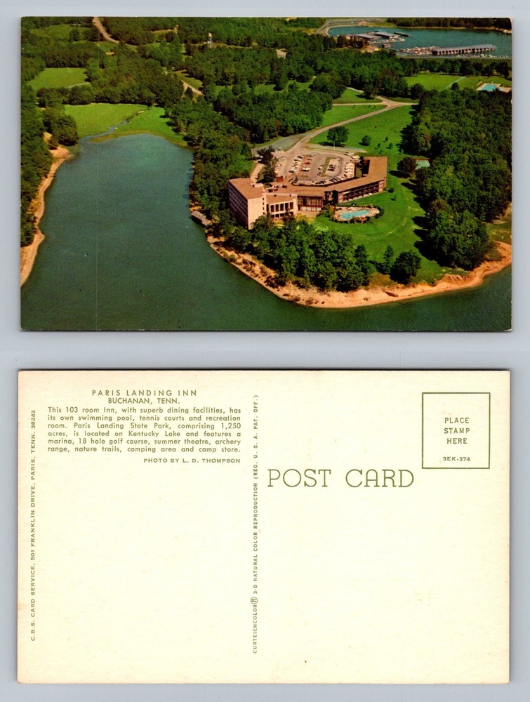 Buchanan, TN-Tennessee, Paris Landing Inn Kentucky Lake Aerial Vintage Postcard