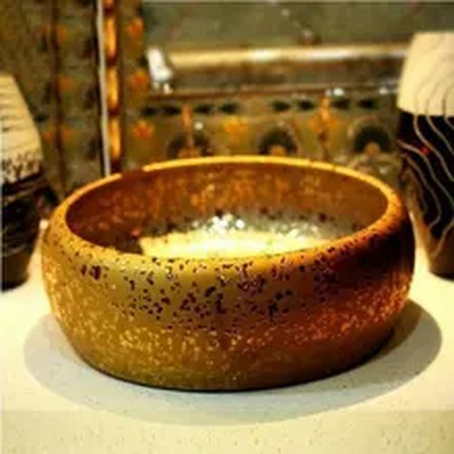 Ceramic Lavatory Bathroom Sinks Round Wash Basin with Spots Abstract Art Designs-image