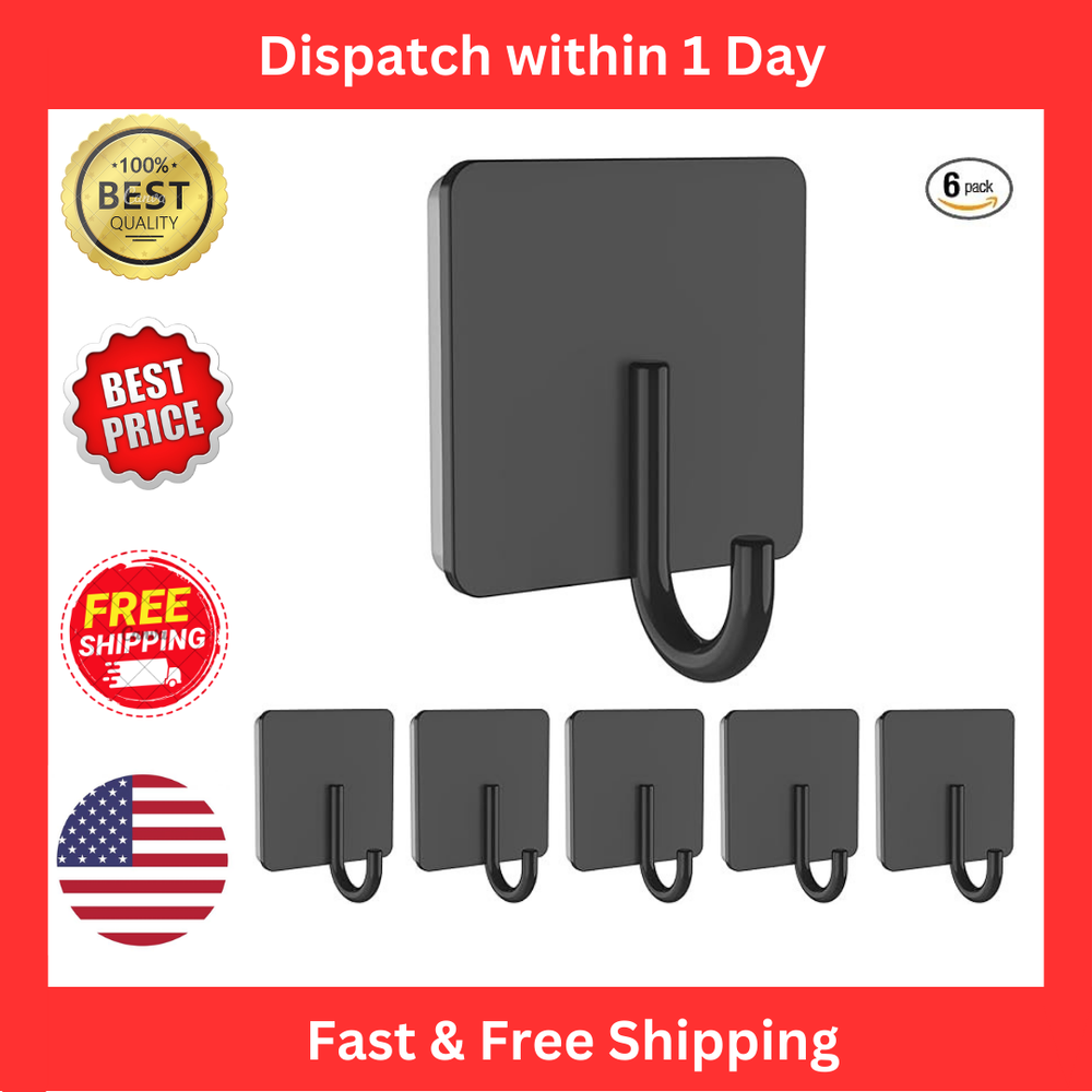 Stainless Steel Waterproof Black Wall Hooks 6 Pack for Towels