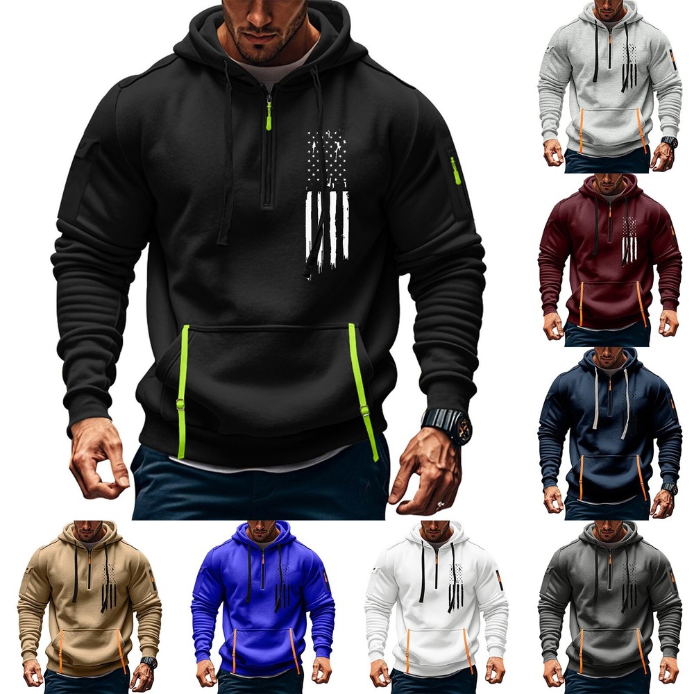 Hoodies for Men 1/4 Zip up Military Tactical Sweatshirt Hoodie With Arm Pockets