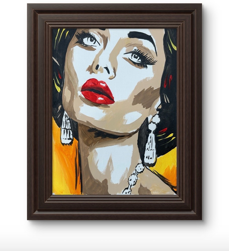 14x11 canvas Original Abstract Pinup Girl Painting Modern Wall Art Home Decor