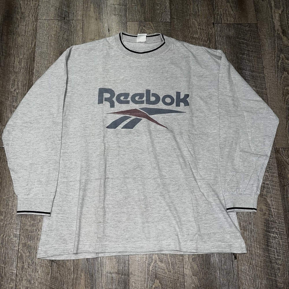 Vintage 90’s Reebok Gray Men's Long Sleeve Shirt Size Large